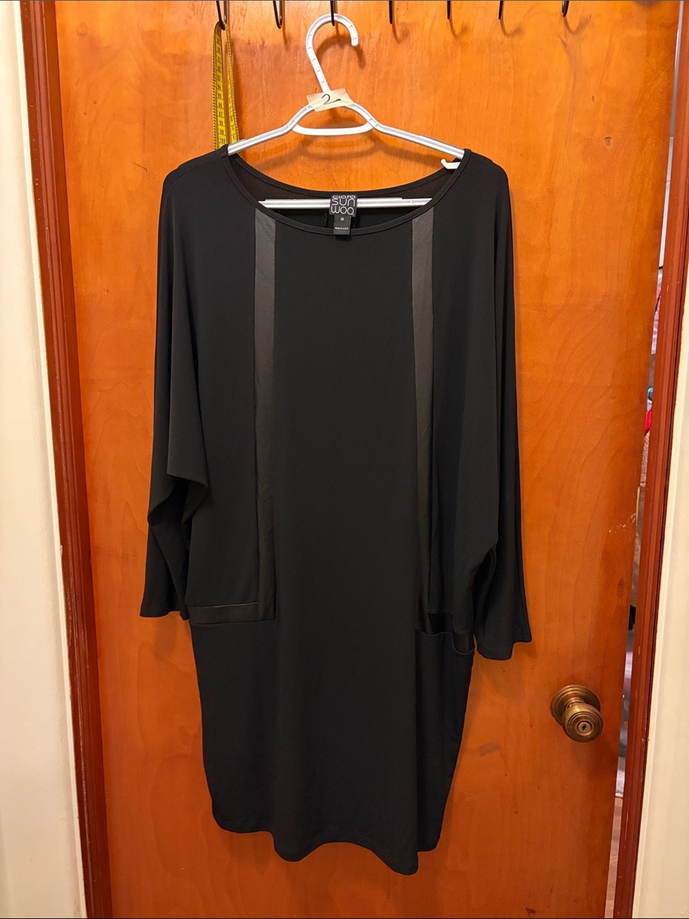 Sioni Black Long-Sleeve Satin-Trim Tunic Dress
